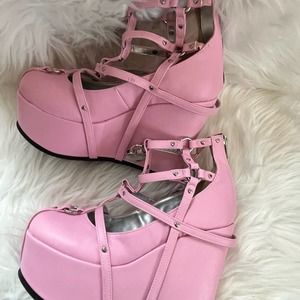 Demonia neo romance poison 25-2 locket platform wedges pink  8